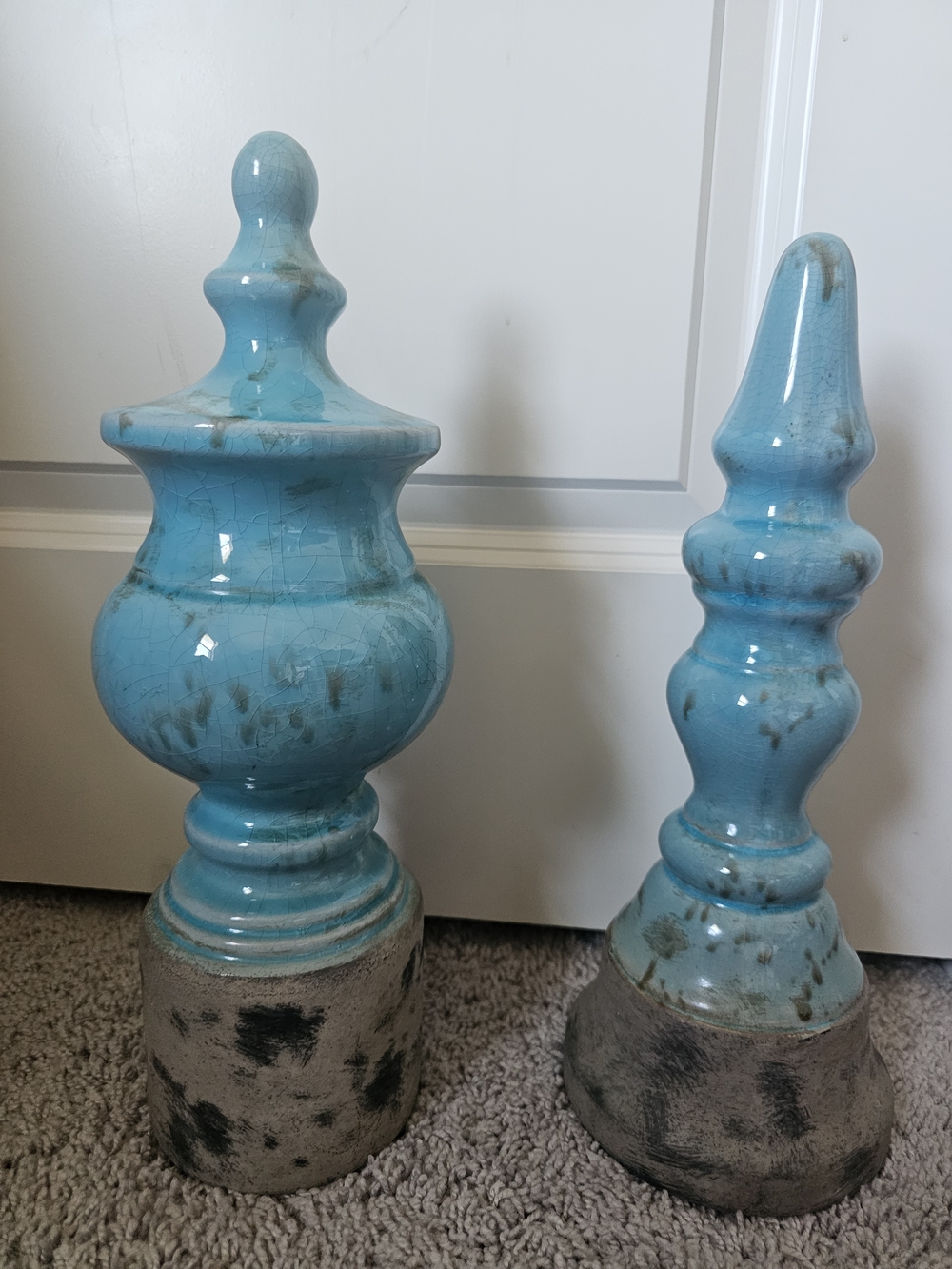 Turquoise Ceramic Finial Accents - Set of 2